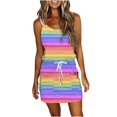 thumbnail image 1 of Vestido sexy con hombros descubiertos y estampado de rayas con cuello en V informal con cintura de tirantes de verano para mujer Pompotops ghjkhdj7080, 1 of 5