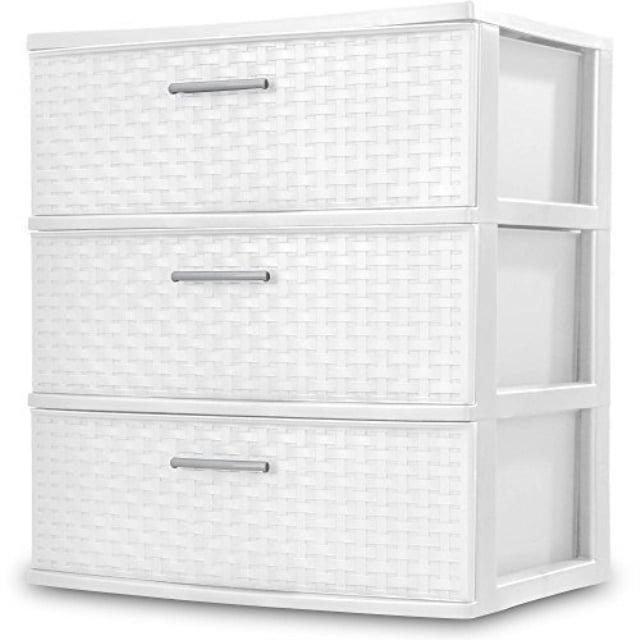 Sterilite 3 Drawers Wide Weave Tower Plastic Storage Organization