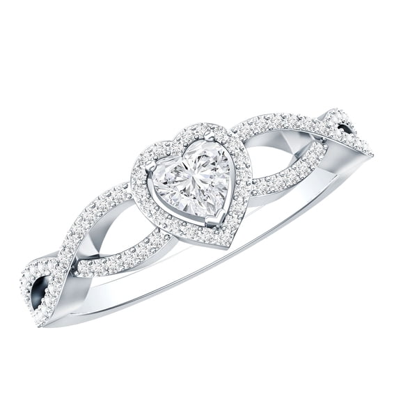 Rosec Jewels Lab Created Diamond Heart Engagement Ring with Halo, EF-VS Grade - Ready to Gift, 925 Sterling Silver, US 4.00