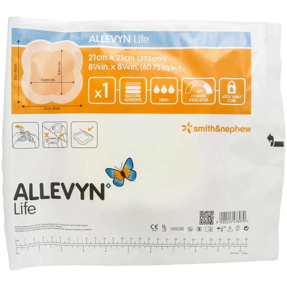 Allevyn Life Foam Adhesive Dressings 8.25" x 8.25" (6" x 6" Pad) - 1 Dressing