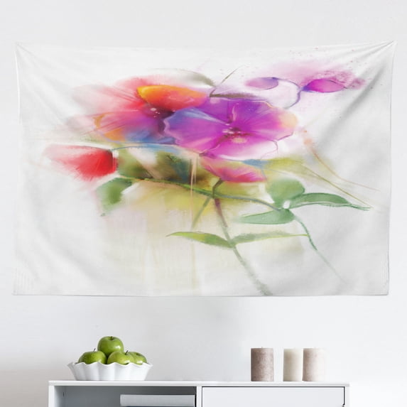 Flower Tapestry, Ivy Floral Beauty in Spring Blooming Nature Soft Calm Paradise Print, Fabric Wall Hanging Decor for Bedroom Living Room Dorm, 2 Sizes, Purple Yellow Multicolor, by Ambesonne