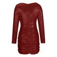 thumbnail image 5 of Valentine's Day Savings 2024! TAGOLD Womens Evening Dress,Summer Dress for Womens,Women Solid Sequins Thin Zipper Sexy Long Sleeve V-Neck Dress, 5 of 5