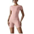 thumbnail image 2 of Workout Sets for Women Short Sleeve Tops and High Waist Biker Shorts Breathable Yoga Gym Fitness 2 Piece Athletic Set S-XL, 2 of 7