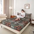 thumbnail image 4 of Homewish Bohemian Aztec Bed Sheets for Teen, Teal Orange Square King Sheets, Vintage Mandala Western Sheet Set, Breathable Home Decor, 4-Piece, 4 of 7
