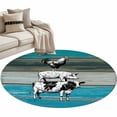 thumbnail image 2 of 4ft Washable Round Rug, Farm Animal Non-Slip Circle Area Rug for Living Room Bedroom, Chicken Pig Cow Farmhouse Blue Wood Grain Indoor Floor Mat for Home Decor, 2 of 9
