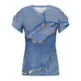 thumbnail image 4 of WXLWZYWL Womens Summer Tops Print V-Neck T-Shirt Short Sleeve Casual Blouse Blue, 4 of 5