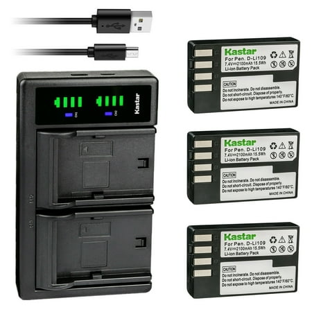 Kastar 3-Pack DLi109 Battery and LTD2 USB Charger Replacement for Pentax D-Li109 Battery D-BC109 Charger K-R KR K-30 K30 K-50 K50 K-70 K70 K-500 K500 K-S1 KS1 K-S2 KS2 KP KF DSLR Camera
