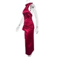 thumbnail image 6 of jtjvou Womens Satin Dress Sleeveless Halter Ruched Side Slit Backless Elegant Midi Dress for Party Wedding Cocktail Wine L, 6 of 9