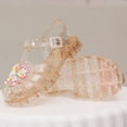 thumbnail image 5 of Xfvqtps Girls Jelly Shoes Transparent Crystal Sandals Beaded Butterfly Decor Thick Soft Sole Hook and Loop Strap Open Toe Sandals Summer Casual Shoes, 5 of 9