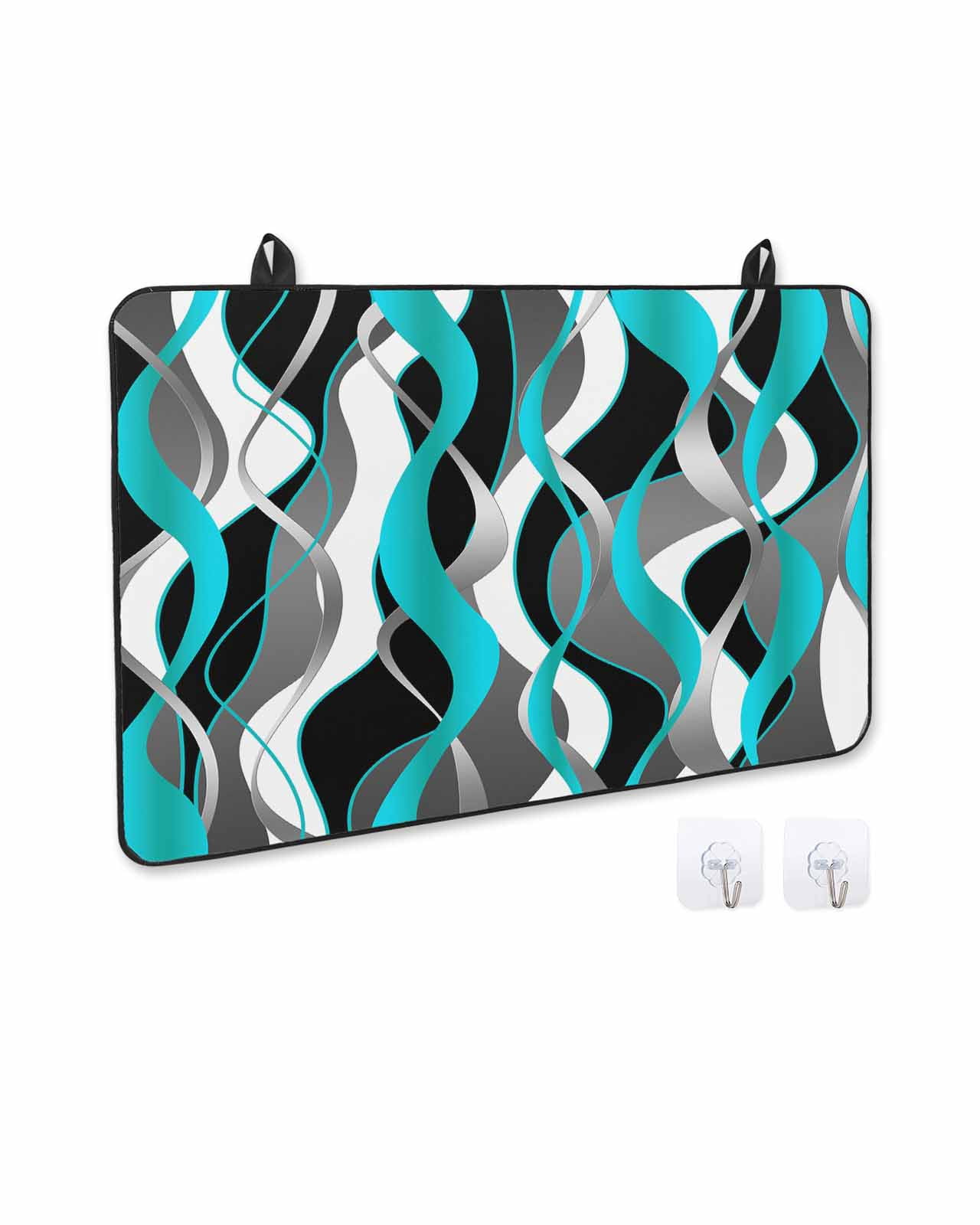 nqOlkjepod Large Induction Cooktop Protector Mat 36"x21", Aqua Stripe Stove Top Covers for Electric Stove, Ombre Grey Moire Geometric Modern Abstract Stove Burner Cover Mats, Glass Top Stove Cover