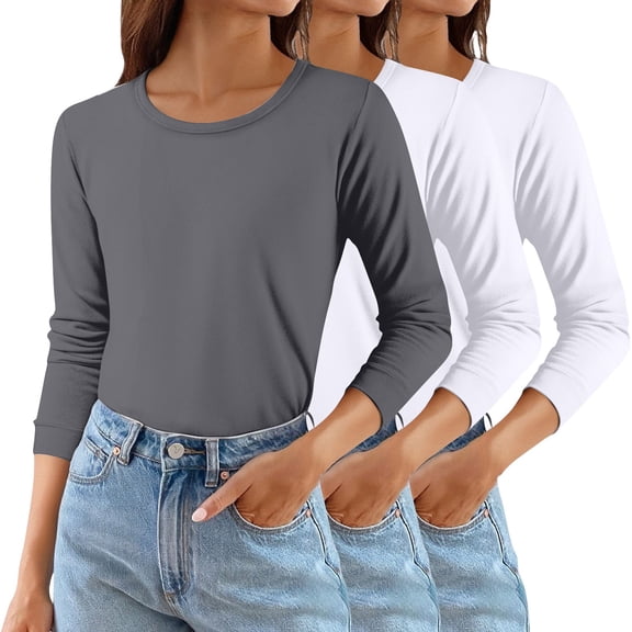 Women's Solid Color Round Neck T-Shirts 3-Pack, Comfortable Basic Layering Tees, Soft Casual Everyday Tops for Women, Essential Wardrobe Staples Black L