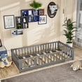 thumbnail image 4 of Miniyam Twin Size Toddler Floor Bed with Fence, Gray, 4 of 9