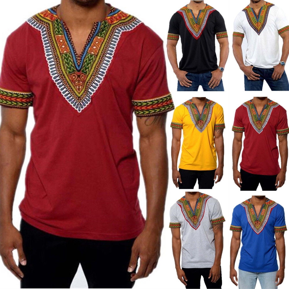 Dashiki Shirt Long Sleeve Mens Tribal African V neck Print Blouse ...