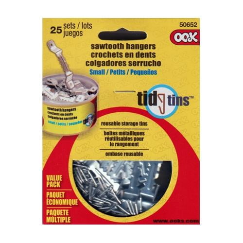 Case of 6 - Ook Small Sawtooth Picture Hangers with Nails Tidy Tin - 50652 (25 Sets Pack)