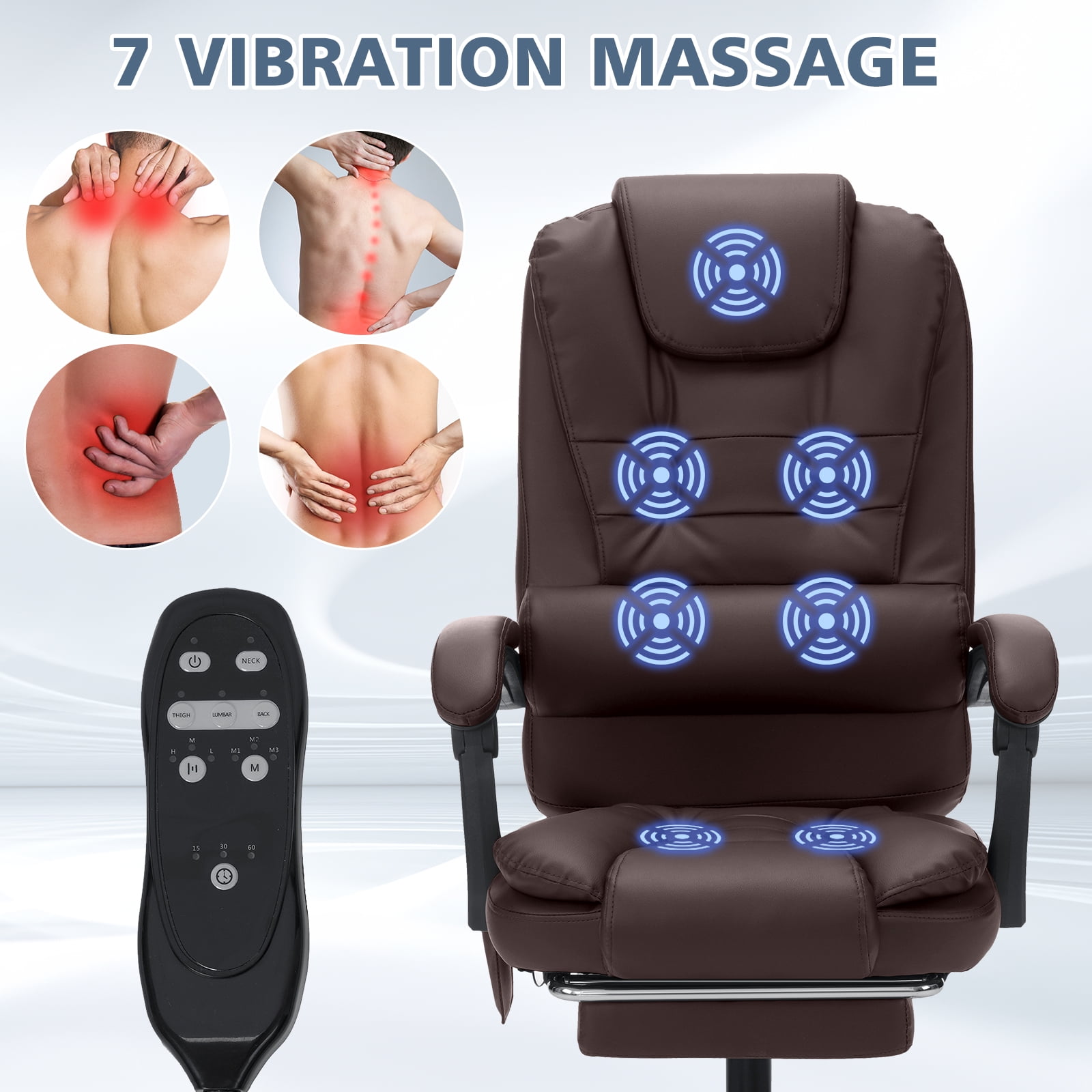 Hoffree Executive Office Chair Massage and Footrest Ergonomic Computer Desk Chair Reclining High Back Leather Office Chair Lumbar Back Support Swivel Rolling for Home Office Brown
