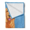 thumbnail image 2 of Golden Retriever Soft Flannel Fleece Throw Blanket, Smiling Dog Cartoon Style I Heart My Pet Theme for Animal Lovers, Cozy Plush for Indoor and Outdoor Use, 50" x 70", Blue and Orange, by Ambesonne, 2 of 5