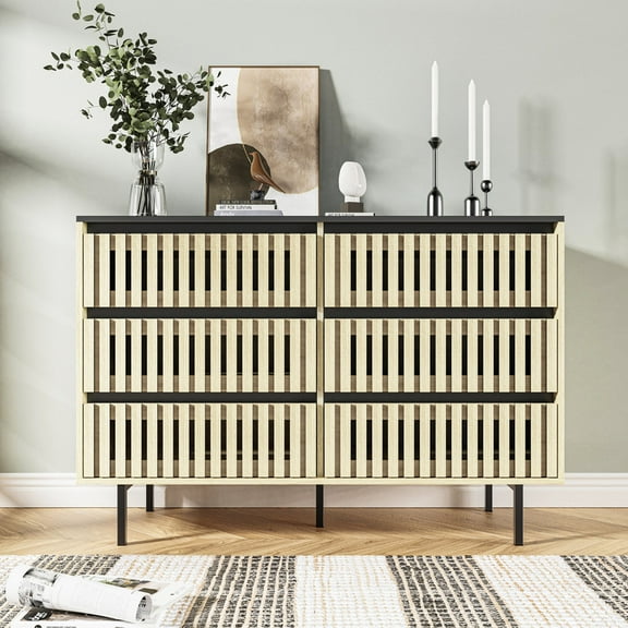 48" Storage Cabinet Sideboard 6 drawer storage,Large Capacity,Modern Minimalist Drawer Cabinet,Two-tone Design