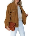 thumbnail image 4 of luvamia Light Denim Jacket for Women Button Down Oversized Jean Jacket Casual Long Boyfriend Coats Outwear Brown Size M Fit Size 8 Size 10, 4 of 9