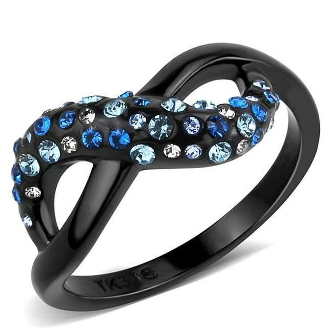 Alamode TK3446-8 Women IP Black Stainless Steel Ring with Top Grade Crystal in Multi Color - Size 8