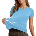 thumbnail image 2 of Ovzne Women's Solid Color Short Sleeve Round Neck Athletic Top – Lightweight Stretch Nylon-Spandex Fitness Tee for Running & Gym S-XXL, 2 of 6