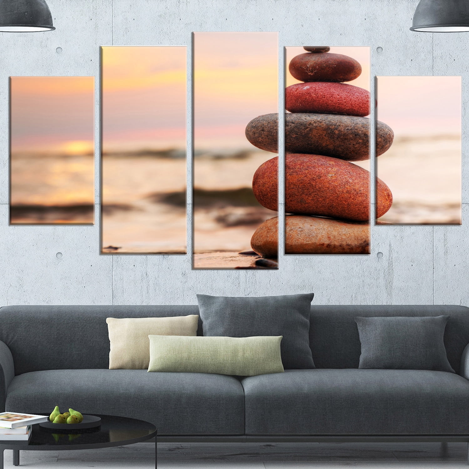Designart 'Stones Pyramid on Sand Symbolizing Zen ' Landscape Canvas Art Print