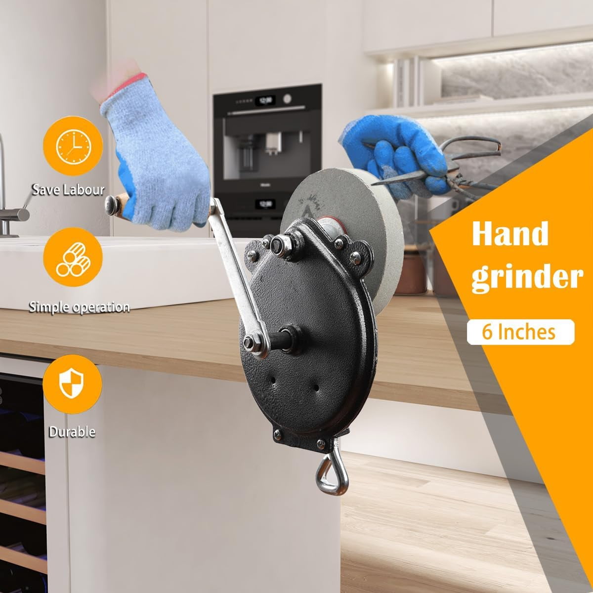 Kitchen Knife Sharpener Hand-Cranking Grinding  - 6 Inch  Polishing Tool for Garden and Metal Workpieces