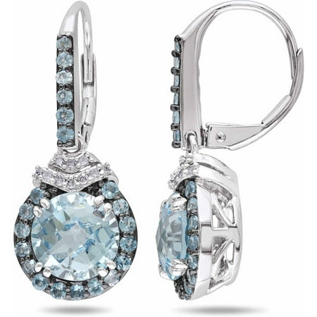 4-5/8 Carat T.G.W. Sky Blue Topaz and London Blue Topaz with Diamond Accent Sterling Silver Halo Earrings