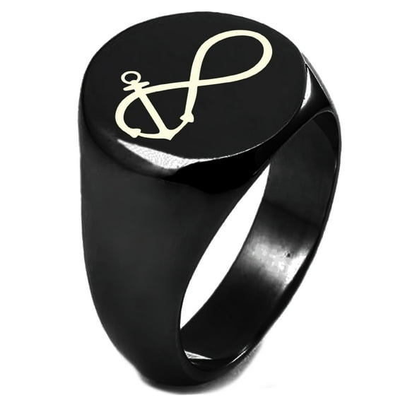 Sterling Silver Infinity Nautical Anchor Engraved Round Flat Top Polished Ring
