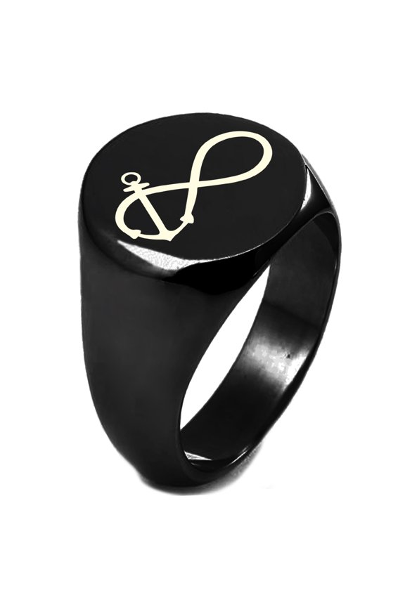 Sterling Silver Infinity Nautical Anchor Engraved Round Flat Top Polished Ring