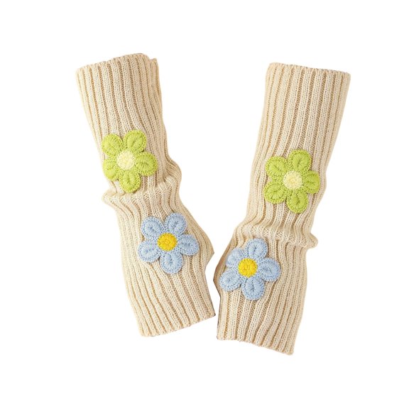 MEICHEN Womens Knitted Fingerless Gloves Trendy Flower Decorative Arm Warmers Casual Solid Color Winter Gloves