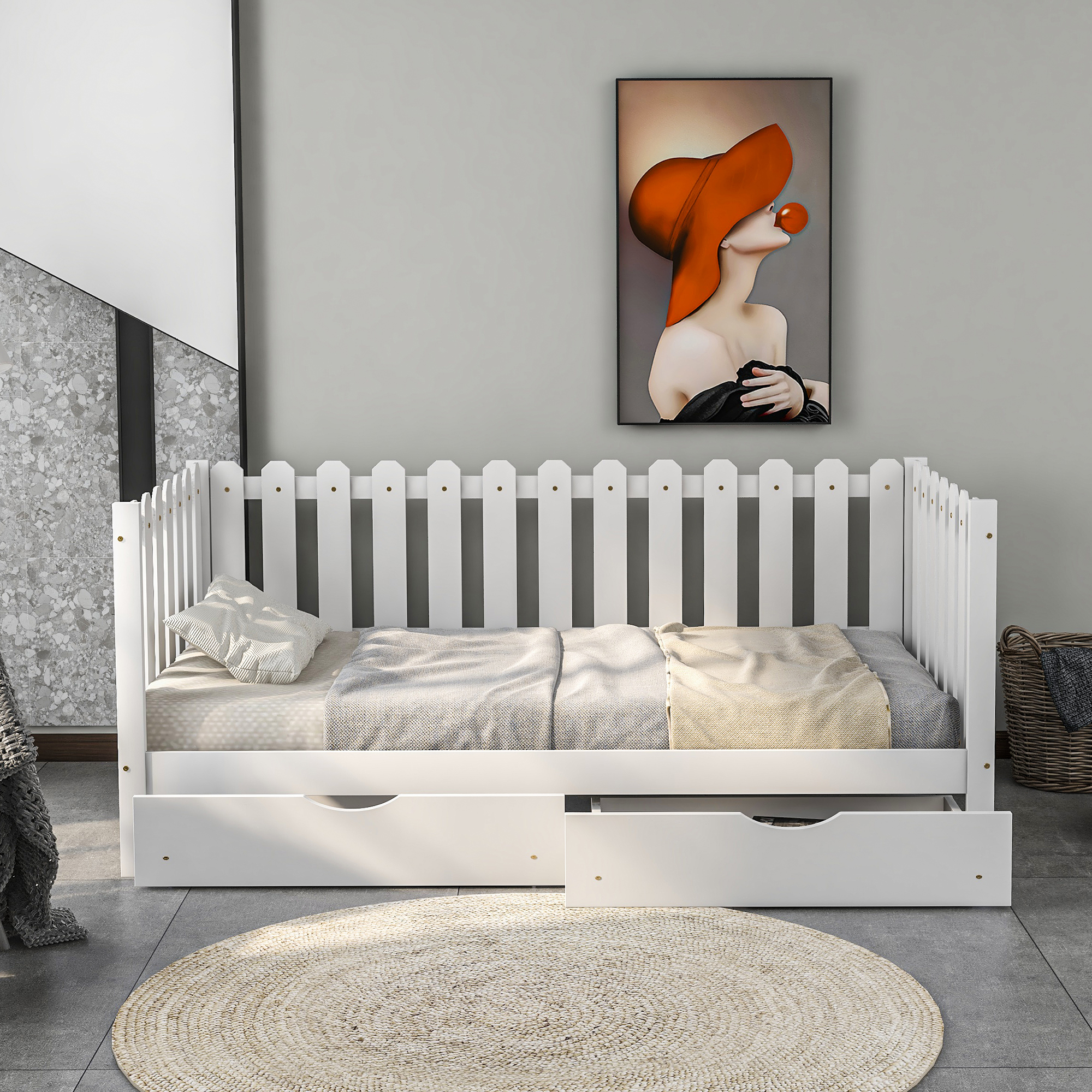 Euroco Rustic Pine Wood Daybed With Storage Bed Twin Size For Kids White Walmart Com