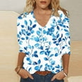 thumbnail image 3 of JTZGDY Floral Shirts for Women Dressy Casual Summer 3/4 Length Sleeve V Neck Graphic T-Shirts Trendy Oversized Comfy Tunic Blouse Fashion 2025 Clothes Multicolor#06 XXL, 3 of 5