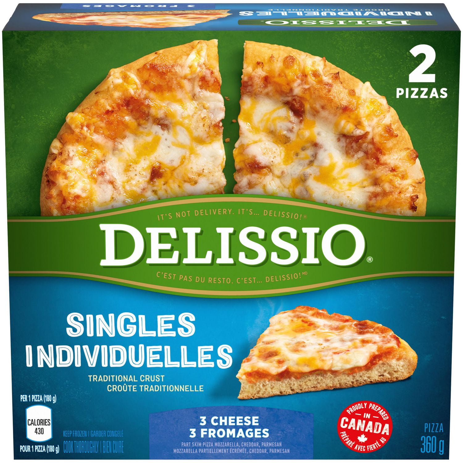 Pizza Delissio Individuelles 3 fromages 2 x 180 g 360 GR