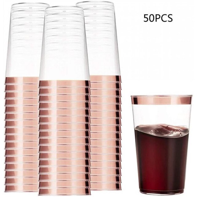 Disposable Cups 12 Oz 50pcs Elegant with Rim Aviation Cups Rose Gold Silver Rimmed for Weddings Parties Food Container