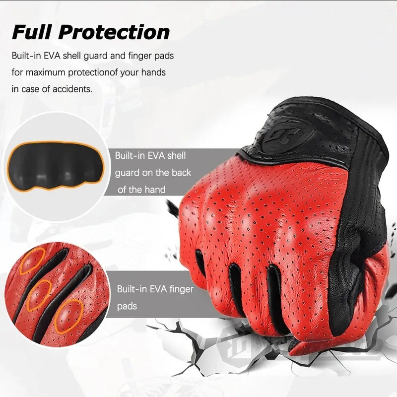 MJMOTO Vintage Leather Motorcycle Cycling Gloves Touchscreen Offroad Hard Shell Protection Motorbike Glove Comfort Breathable