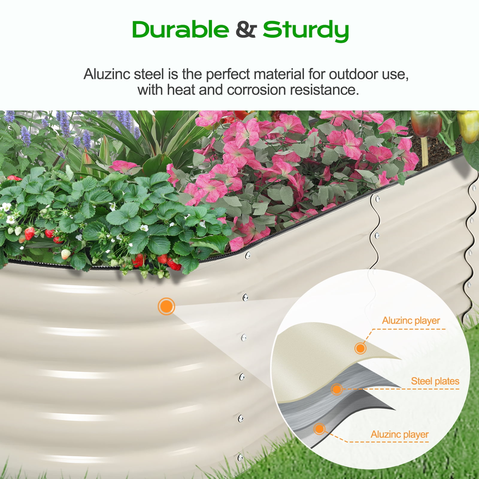 Aoodor Metal Raised Garden Bed - 59'' x 15'' x 17''(H) - Perfect Fusion of Aesthetics and Practicality - Beige