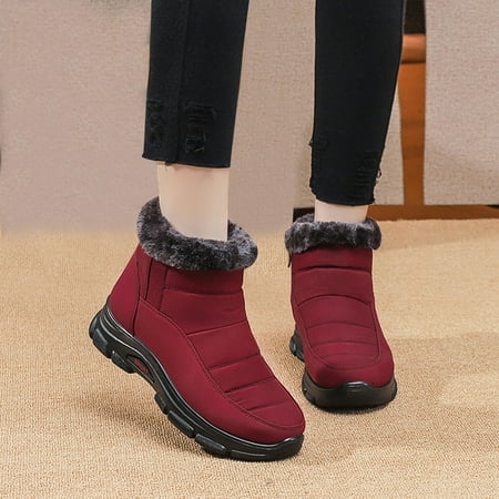 

TALKVE Warm and non slip Ladies Flat Side Velvet Bottomed Color Fuzzy Boots Plus Snow Warm Zipper Women s Boots