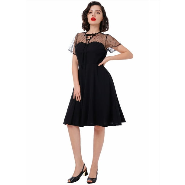 IBTOM CASTLE Women's Vintage 1950s Cocktail Party Polka Dots Prom Audrey  Tea Dress Retro Swing Hepburn Party Gown XL Black - Walmart Business  Supplies