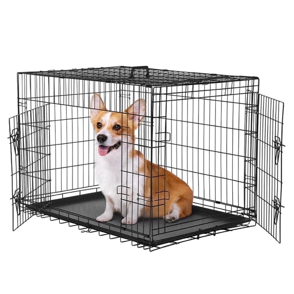 SHOUFTW 36" Large Dog Crate, Portable Double-Door Large Dog Cage with Divider Panel for Medium/Large Dogs, Suitable for Indoor and Outdoor Use