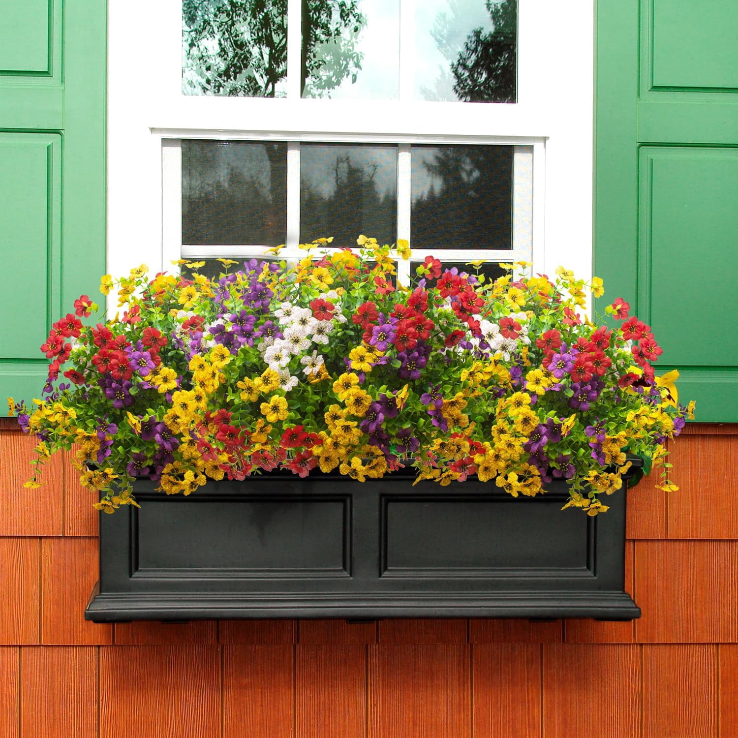 ZOELNIC Artificial Flowers Outdoor Fake Flowers, 16 Bundles UV Resistant No Fade Faux Plastic Greenery Colorful Shrubs Plants for Outside Porch Patio Home Yard Garden Planters Pots Window Box(Mix)