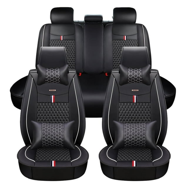 Maidao Car Seat Covers Leather Full Set for Mercedes-Benz for GL320 2007-2016 5 Seats Compatible Airbag Water Resistant Front Rear Cushion Protector with Pillow Black and White
