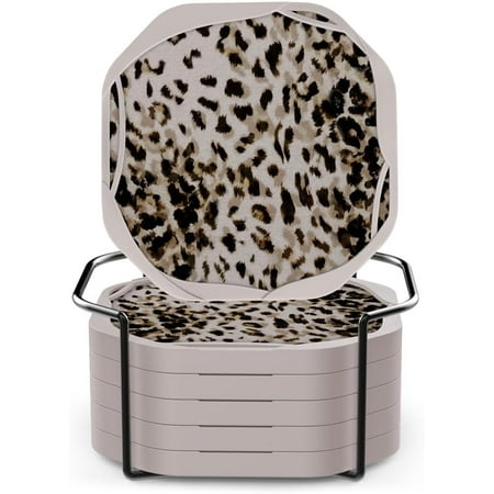 

HYKE U Leopard Absorbent Drink Coasters Small ue Birthday Gift Ideas for Men Dad Him Women Mom Her 4 Brown Set of 6