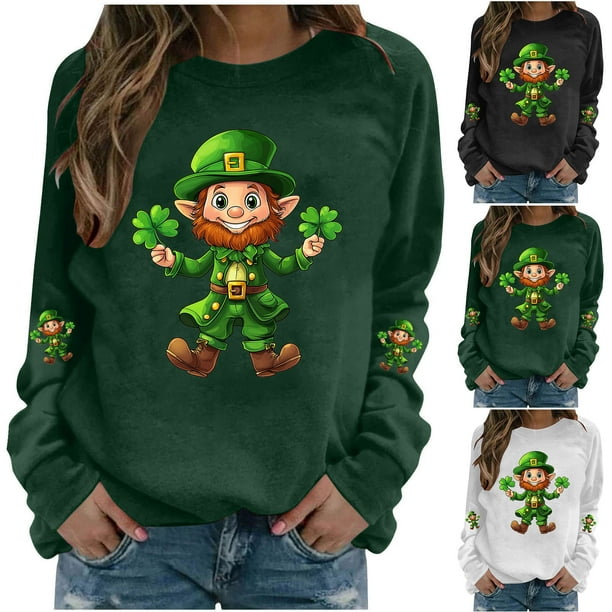 RKSTN Women's St Patrick's Day Sweatshirt Plus Size Crewneck Irish Gift St Patricks Luckys Shamrocks Graphic Print Hoodless Sweatshirts Top Womens Casual Round Neck Loose Fits Long Sleeve T Shirts