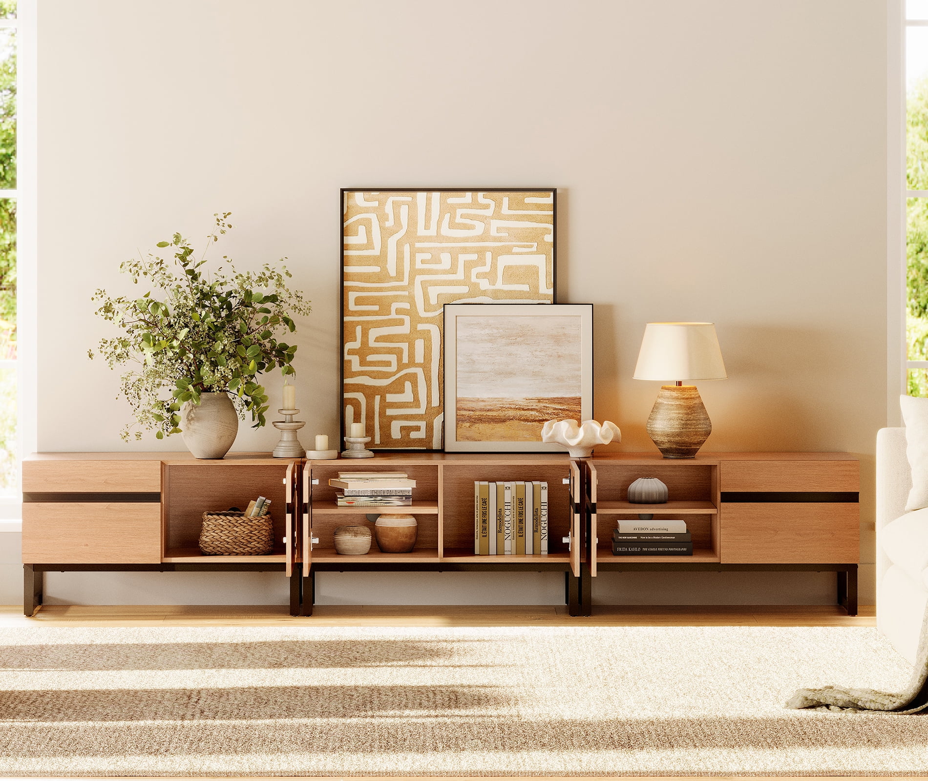Modern TV Stand for TVs up to 110 inch, 3 in 1 Entertainment Center TV Console with Storage Cabinets and Metal Base,Media Console for Living Room