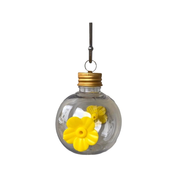 Herunwer Circular Light Bulb Hummingbird Feeder, Transparent Hanging Water Feeder with Built-in Perch and Flowers