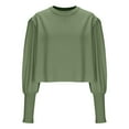 thumbnail image 4 of yoeyez Puff Long Sleeve Shirts for Women Casual Crewneck Waffle Knit Blouse Tops Split Button Cuffed Crop Pullover Shirts Army Green 2XL, 4 of 6