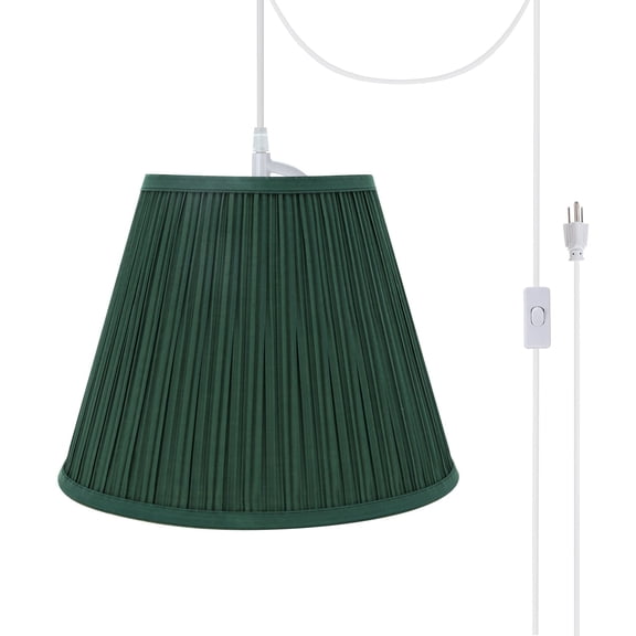 Aspen Creative 73053-21 One-Light Plug-In Swag Pendant Light Conversion Kit with Transitional Pleated Empire Fabric Lamp Shade, Green, 13" width