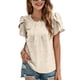 thumbnail image 1 of Blusa jacquard con mangas de pétalos Manga corta Cuello redondo Blusa con mangas de pétalos de color liso Top, 1 of 8