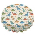 thumbnail image 2 of Dinosaur and Flower Beige Pattern Round Tablecloth 60"x60", Wrinkle Resistant Wipeable Table Cover for Kitchen Dining Room Picnic Patio and Party, 2 of 6