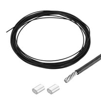 16Ft Wire Rope 304 Stainless Steel Cable 1/24" Vinyl Coated with 2pcs Aluminum Sleeves Black